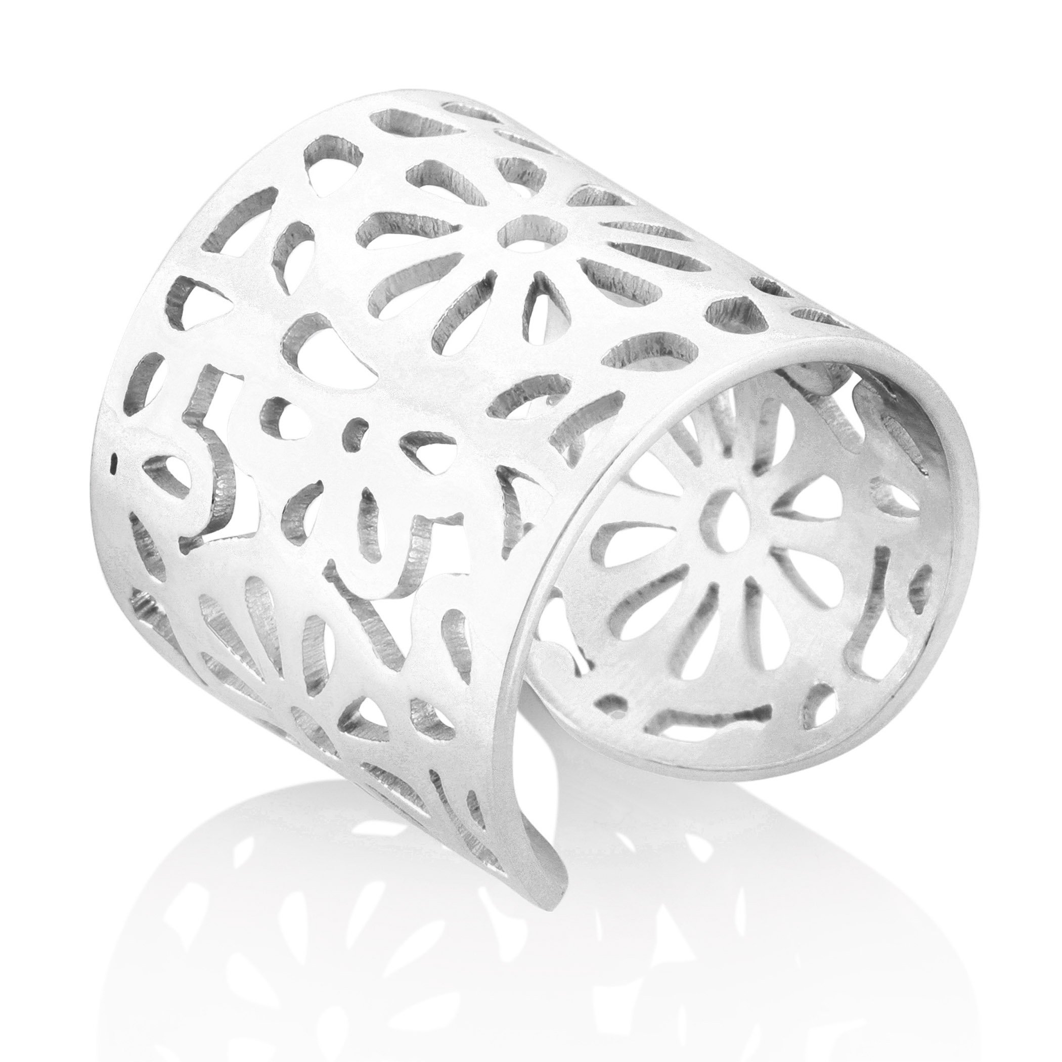 Foto 3 pulgar | Anillo West Coast Jewelry Elya Floral Brazalete De Acero Inoxidable - Venta Internacional.