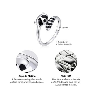 Foto 6 | Anillo Chulada, Mapache De Plata .925 Con Chapa De Platino, Se Pude Mojar