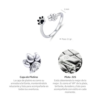 Foto 5 | Anillo Chulada, Huellitas Perro De Plata .925 Con Chapa De Platino, Se Pude Mojar