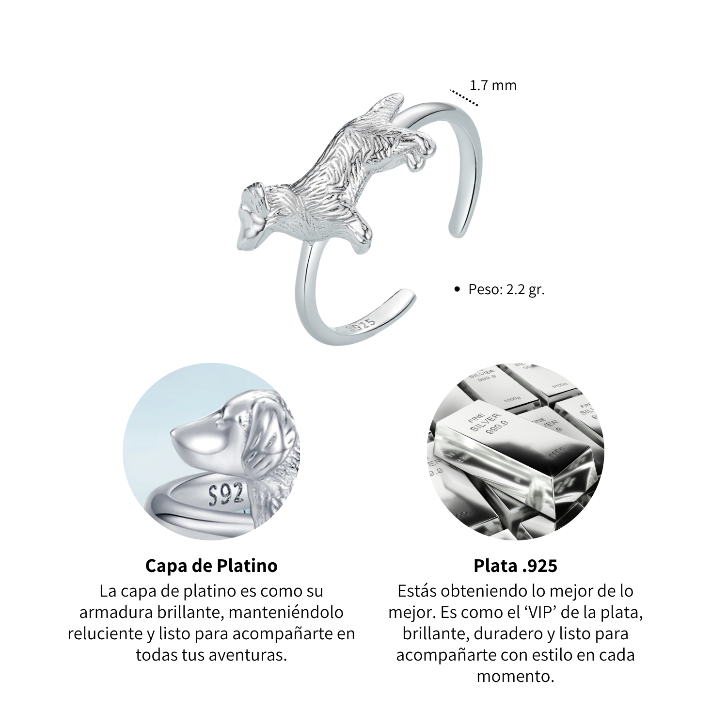 Foto 5 | Anillo Chulada, Perro Labrador De Plata .925 Con Chapa De Platino, Se Pude Mojar