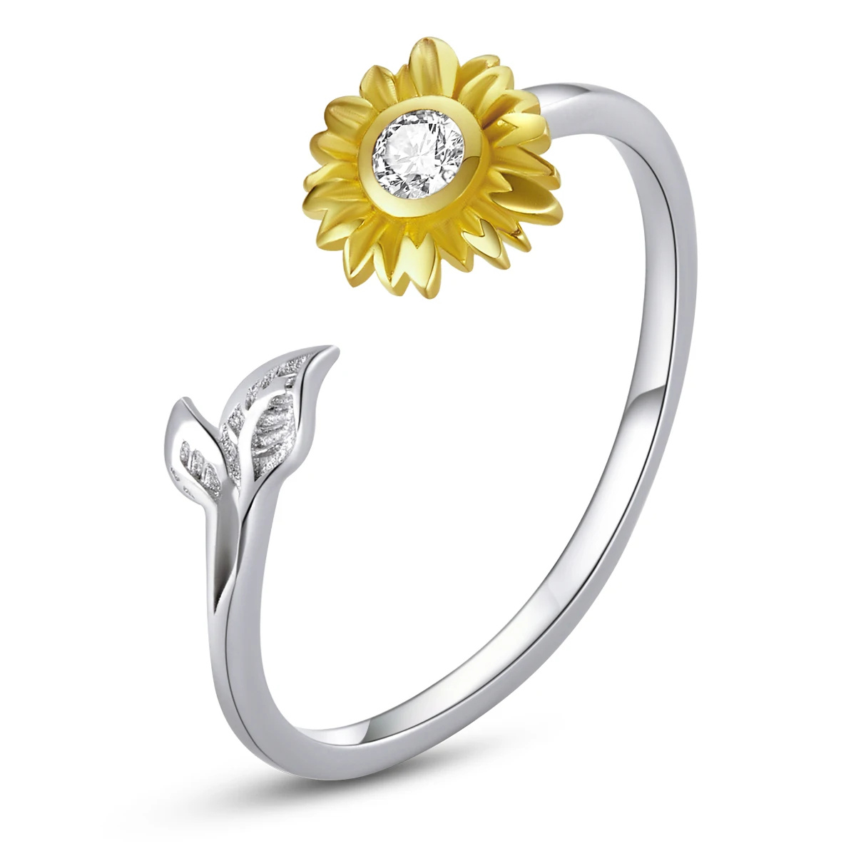 Foto 2 pulgar | Anillo Chulada, Flor Girasol De Plata .925 Con Chapa De Platino, Se Pude Mojar