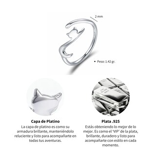 Foto 5 | Anillo Chulada, Gato Estirando De Plata .925 Con Chapa De Platino, Se Pude Mojar