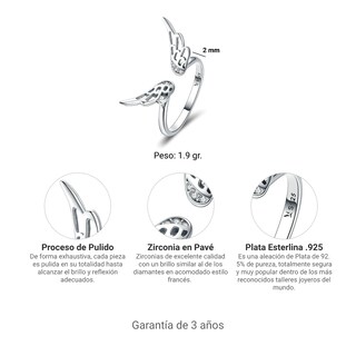 Foto 4 | Anillo Chulada, Alas De Ángel De Plata .925 Con Chapa De Platino, Se Pude Mojar