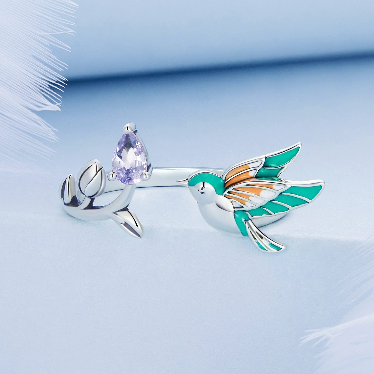 Foto 5 pulgar | Anillo Chulada  Colibrí De Plata .925 Con Chapa De Platino  Se Pude Mojar