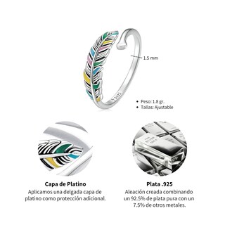 Foto 5 | Anillo Chulada Pluma Pastel De Plata .925 Con Chapa De Platino Se Pude Mojar