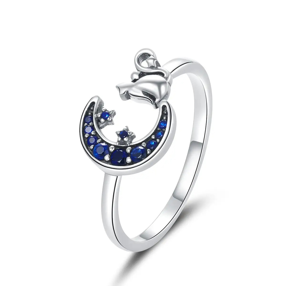 Foto 1 | Anillo Chulada  Gato Y Luna De Plata .925 Con Chapa De Platino  Se Pude Mojar