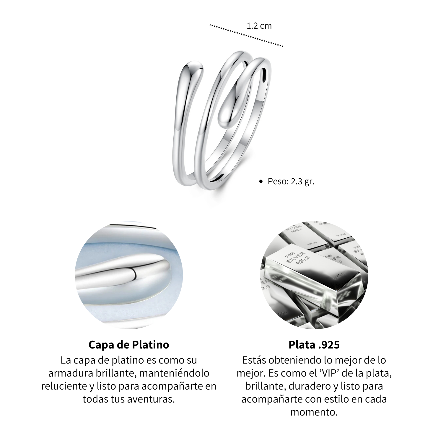 Foto 5 pulgar | Anillo Chulada  Gotas De Plata .925 Con Chapa De Platino  Se Pude Mojar