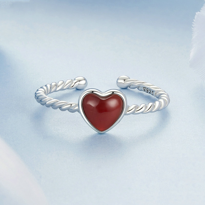 Foto 5 pulgar | Anillo Chulada  Corazón Ágata De Plata .925 Con Chapa De Platino  Se Pude Mojar