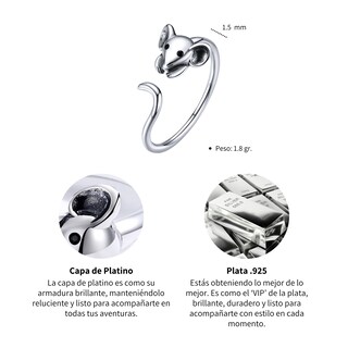Foto 5 | Anillo Chulada Ratón De Plata .925 Con Chapa De Platino Que Lo Protege De Químicos Y Agua