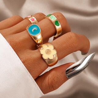 Foto 2 | Set De Anillos Huoguo Vintage Color Dripping Oil Love Flower Star Moon - Venta Internacional.