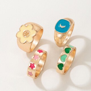 Foto 3 | Set De Anillos Huoguo Vintage Color Dripping Oil Love Flower Star Moon - Venta Internacional.
