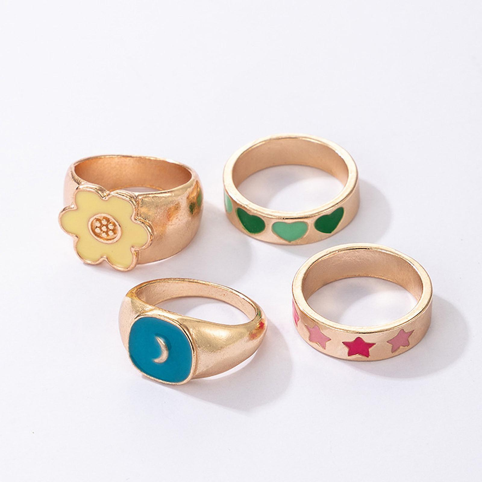 Foto 6 pulgar | Set De Anillos Huoguo Vintage Color Dripping Oil Love Flower Star Moon - Venta Internacional.