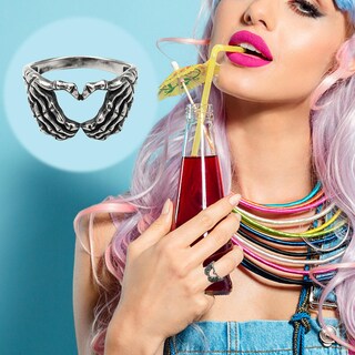 Foto 4 | Anillo Huoguo Unisex Moderno Cabeza De Esqueleto Corazón Y Amor Aleación - Venta Internacional.