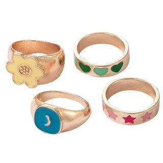 Foto 1 | Set De Anillos Huoguo Vintage Color Dripping Oil Love Flower Star Moon - Venta Internacional.
