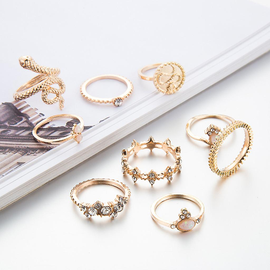 Foto 4 pulgar | Set De Anillos Huoguo  Aleación Geométrica Con Forma De Hoja Serpentina  Para Mujer - Venta Internacional.