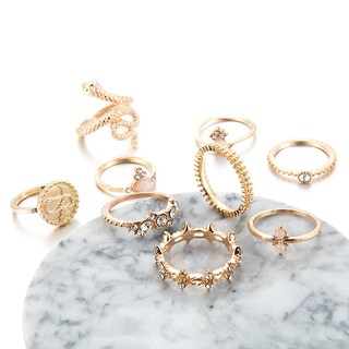Foto 5 | Set De Anillos Huoguo Aleación Geométrica Con Forma De Hoja Serpentina Para Mujer - Venta Internacional.