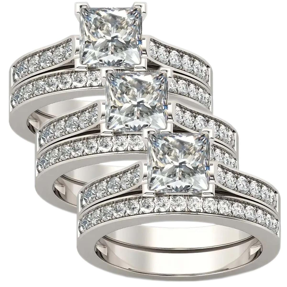 Sortija De Pareja De Circonia Mxzrv-018high Monaco 6 Piezas Plata