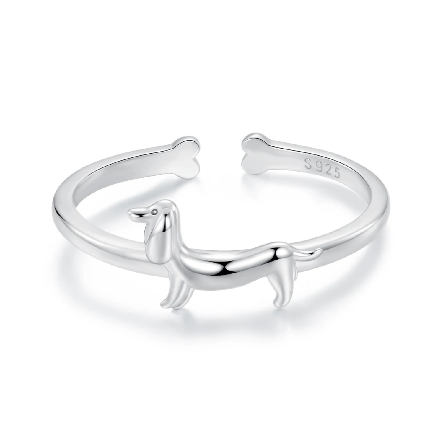 Chulada  Anillo Perro Salchicha De Plata .925 Con Chapa De Platino  Resistente Al Agua