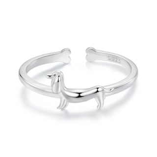 Foto 1 | Chulada Anillo Perro Salchicha De Plata .925 Con Chapa De Platino Resistente Al Agua