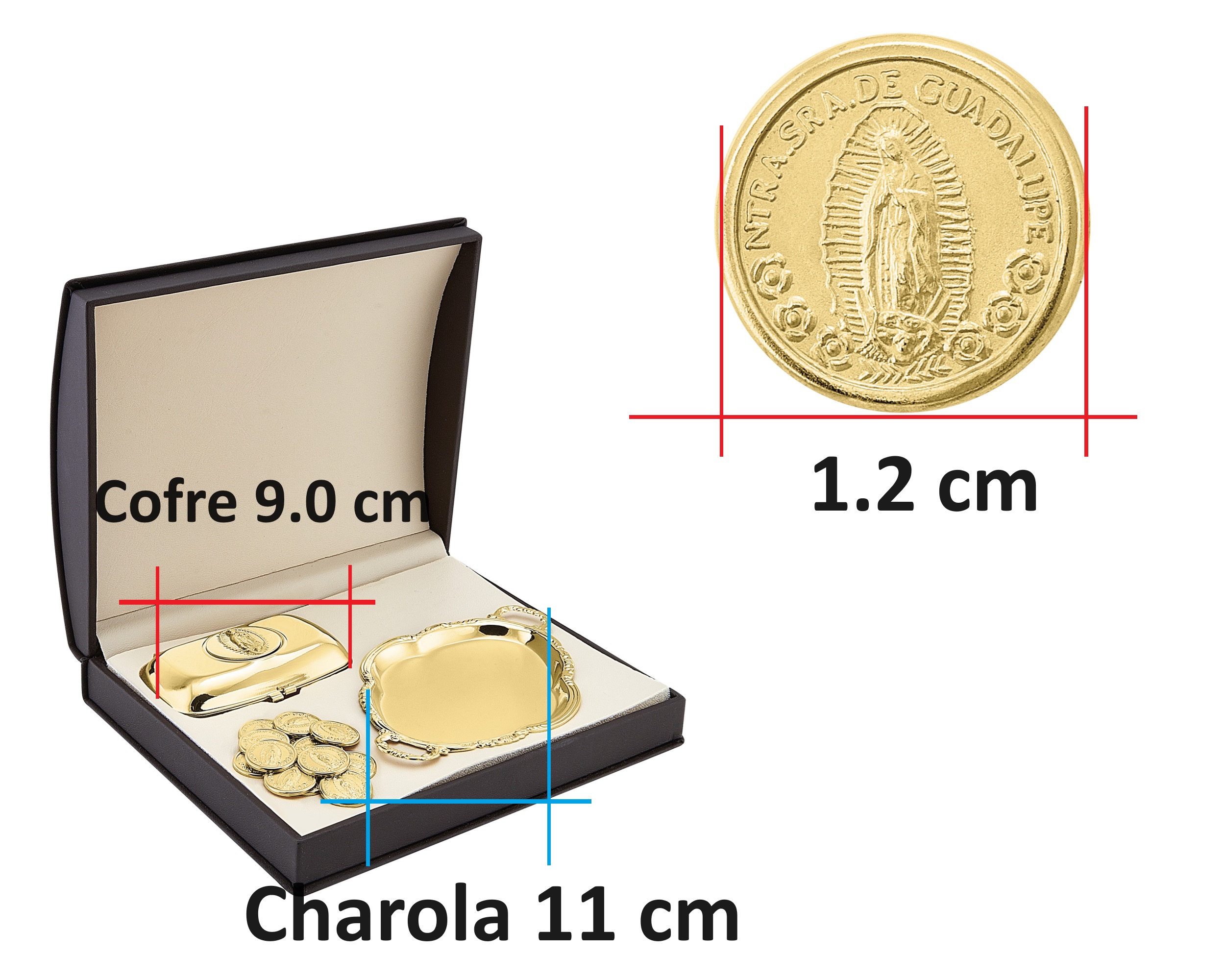 Foto 6 pulgar | Arras Vírgen Guadalupe Con Cofre Y Charola Chapa De Oro De 18k C418