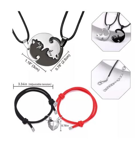 Foto 4 pulgar | Collar Para Parejas, Juego De Pulseras Y Collar De Amor, Gatito