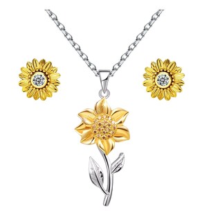 Foto 1 | Collar de Girasol Aretes Dije Chapado en Oro 18k Joyería Mujer 3 Piezas