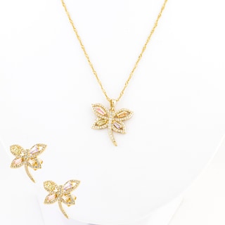 Foto 1 | Aretes y Collar de Chapa De Oro 18k The Golden Store en forma de Libélula