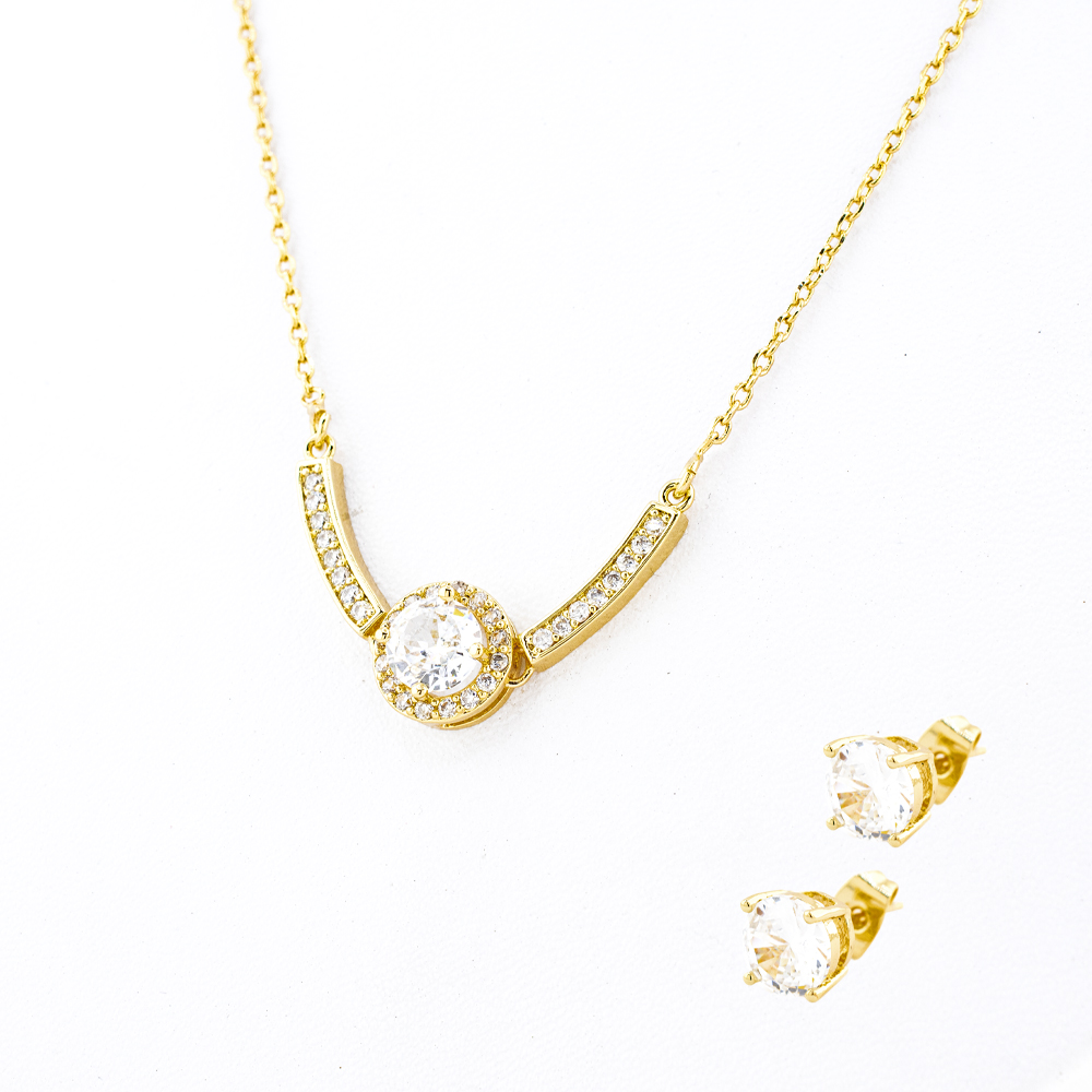 Set De Aretes Y Collar Con Zirconia De Esfera The Golden Store Chapa De Oro 18k