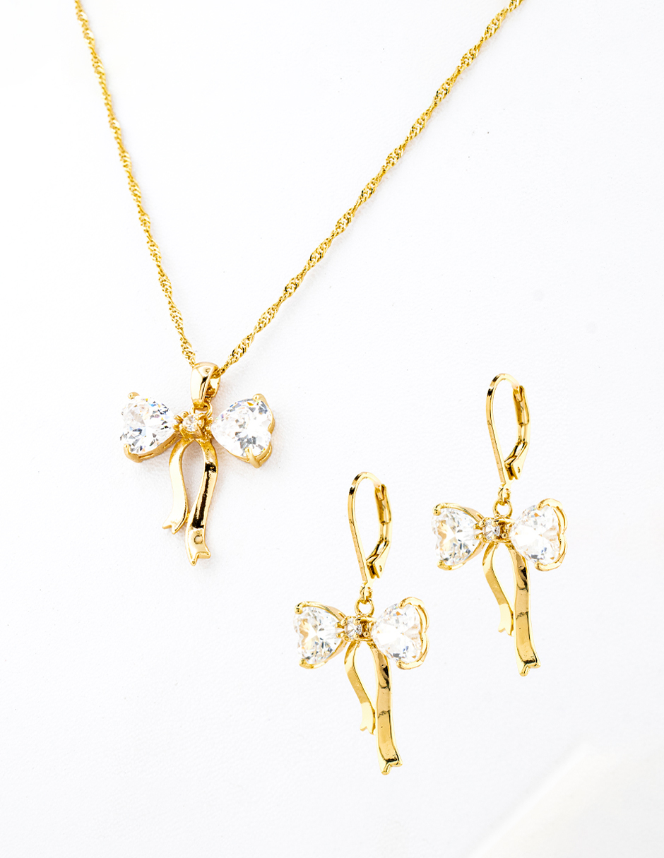 Foto 1 | Set De Collar Y Aretes De Moño De Lazo The Golden Store Chapa De Oro 18k