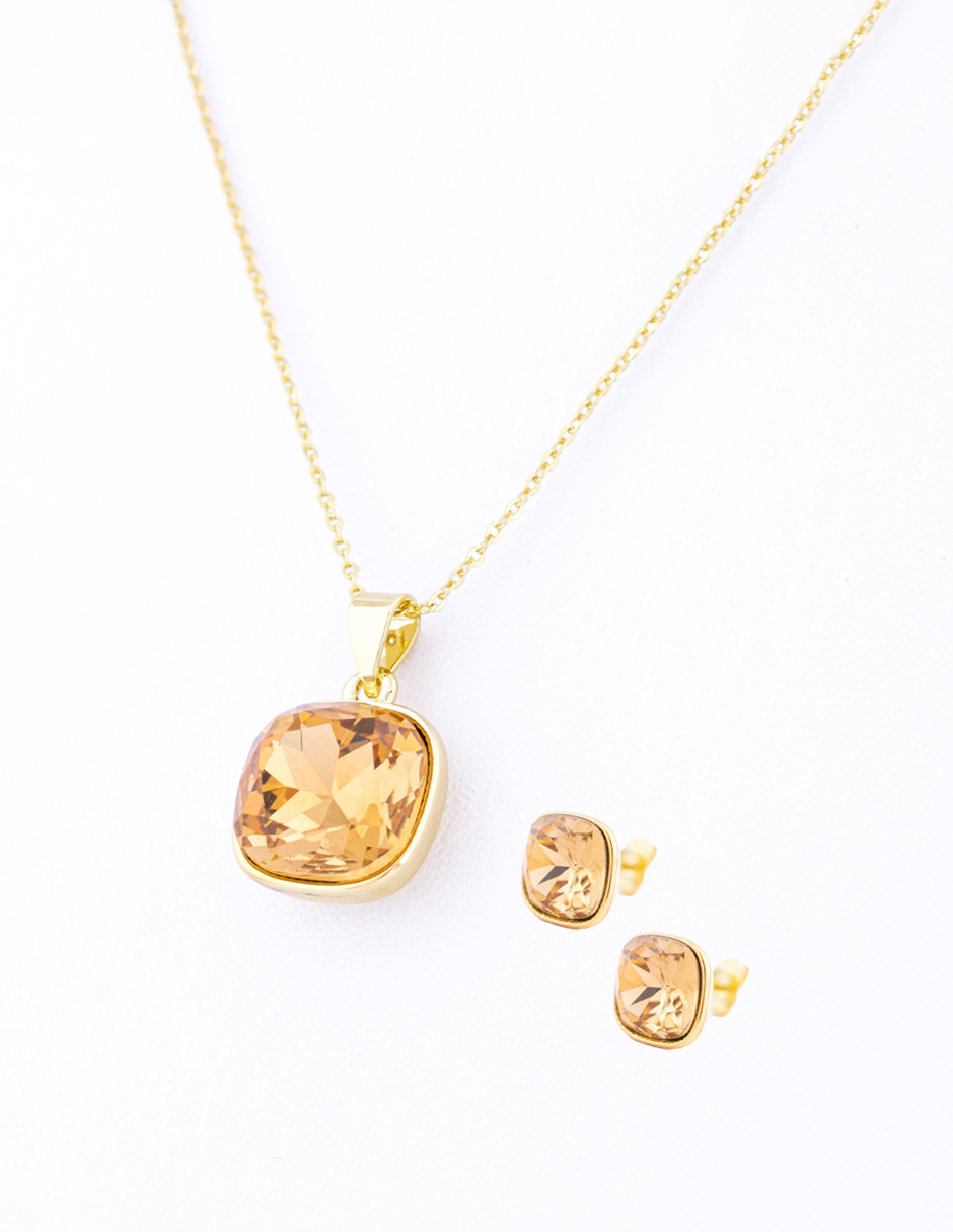 Set De Arete Y Collar En Forma Cuadrada En Tono Ámbar The Golden Store Chapa De Oro De 18k