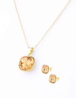 Foto 1 | Set De Arete Y Collar En Forma Cuadrada En Tono Ámbar The Golden Store Chapa De Oro De 18k