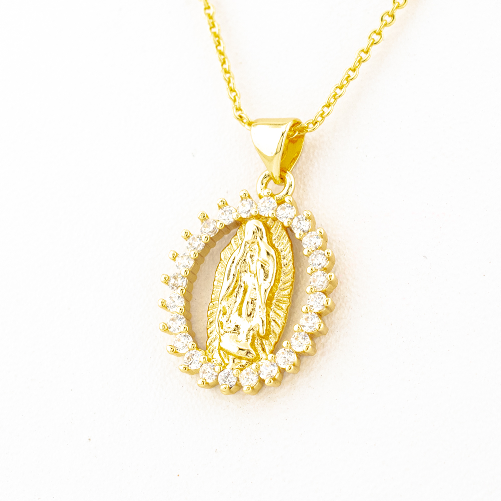 Foto 4 | Arete Largo Y Collar Religioso Con Marco Brillante The Golden Store Chapa De Oro 18k