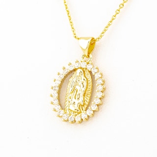Foto 4 | Arete Largo Y Collar Religioso Con Marco Brillante The Golden Store Chapa De Oro 18k