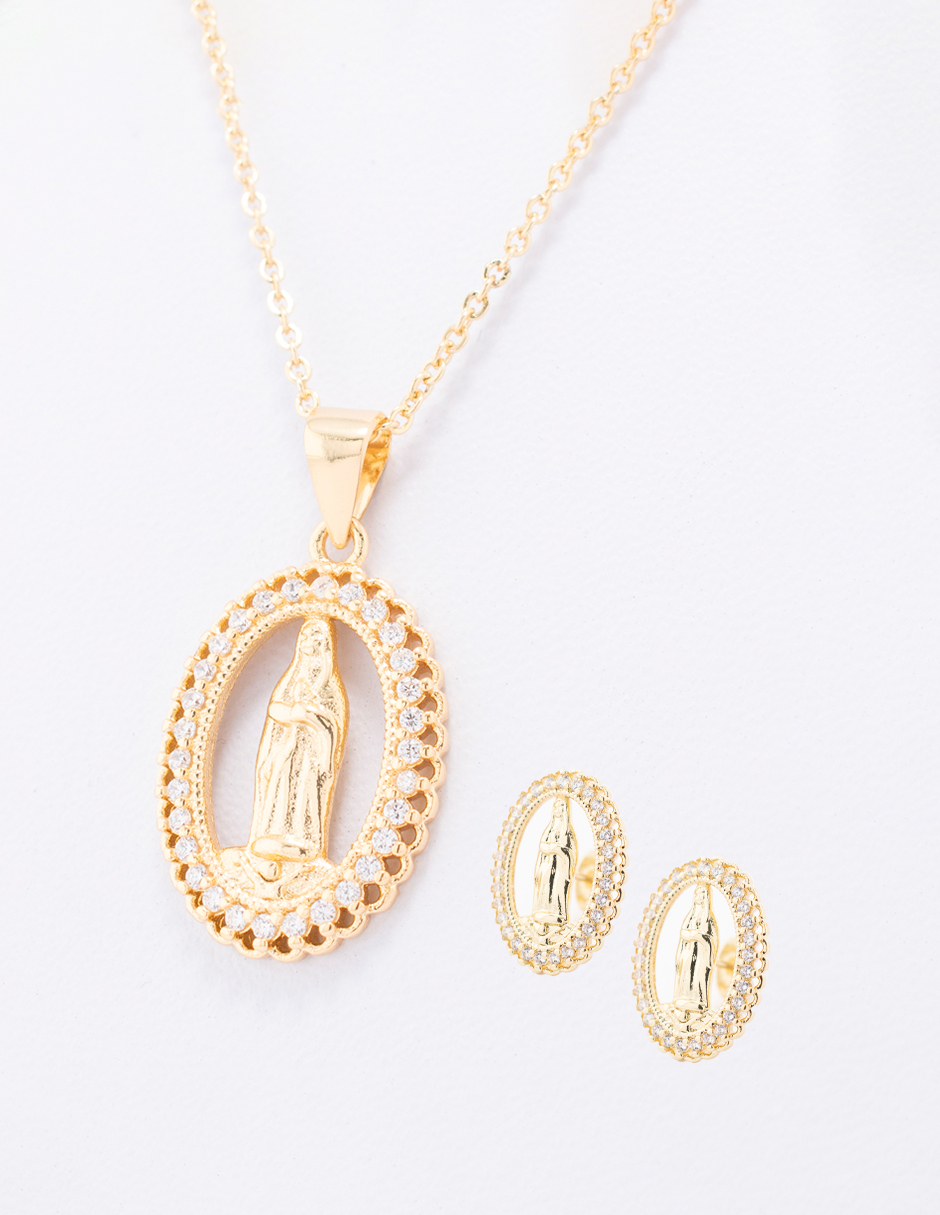 Foto 1 | Aretes Y Collar Religioso Marco Brillante The Golden Store Chapa De Oro 18k