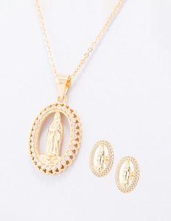 Foto 1 | Aretes Y Collar Religioso Marco Brillante The Golden Store Chapa De Oro 18k