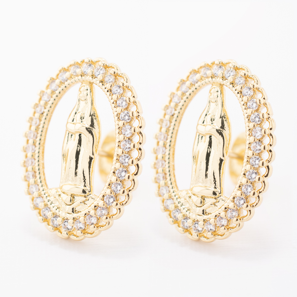 Foto 3 | Aretes Y Collar Religioso Marco Brillante The Golden Store Chapa De Oro 18k
