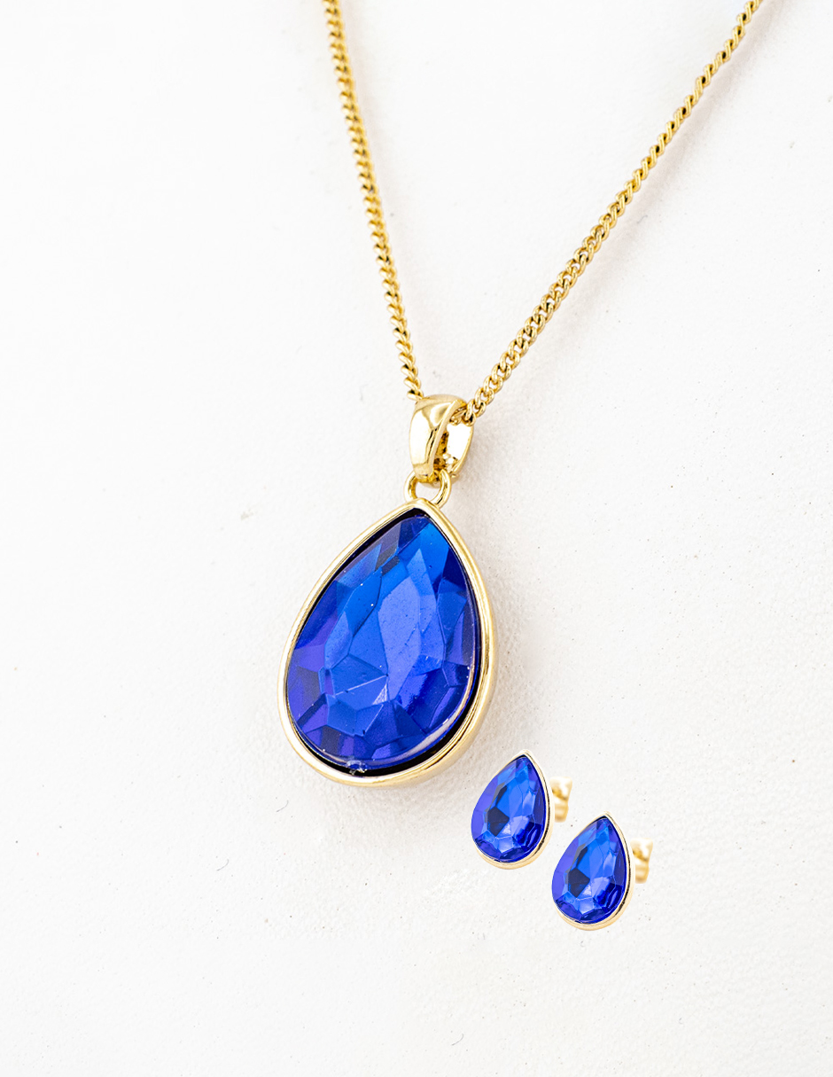 Foto 1 | Set Arete Y Collar Zirconia Ovalado Azul Marino The Golden Store Chapa De Oro 18k
