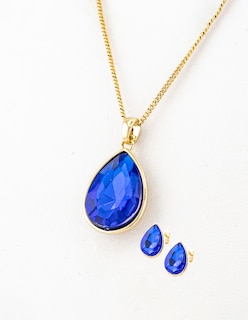 Foto 1 | Set Arete Y Collar Zirconia Ovalado Azul Marino The Golden Store Chapa De Oro 18k