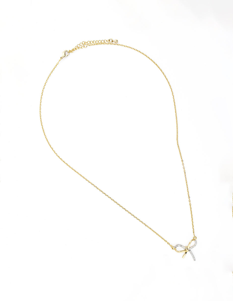 Foto 3 | Juego De Arete Y Collar Diseño De Moño Con Lazo The Golden Store Chapa De Oro 18k