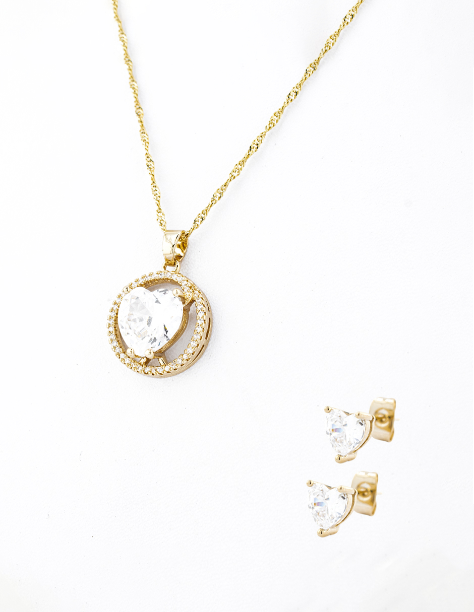 Juego de Aretes y Collar The Golden Store Chapa de Oro 18k
