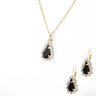 Foto 1 | Set De Arete Y Collar En Forma De Gota En Tono Negro The Golden Store Chapa De Oro De 18k