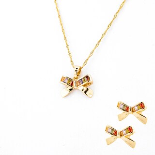 Foto 1 | Aretes Y Un Collar Dorado En Forma De Moño En Colores Fuertes