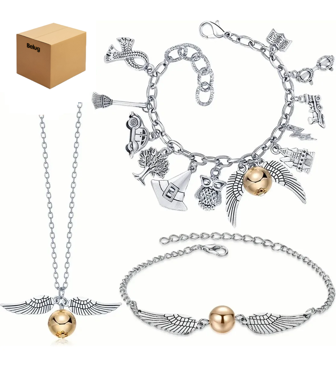 Juego De 3pzs De Joyas Belug Plata