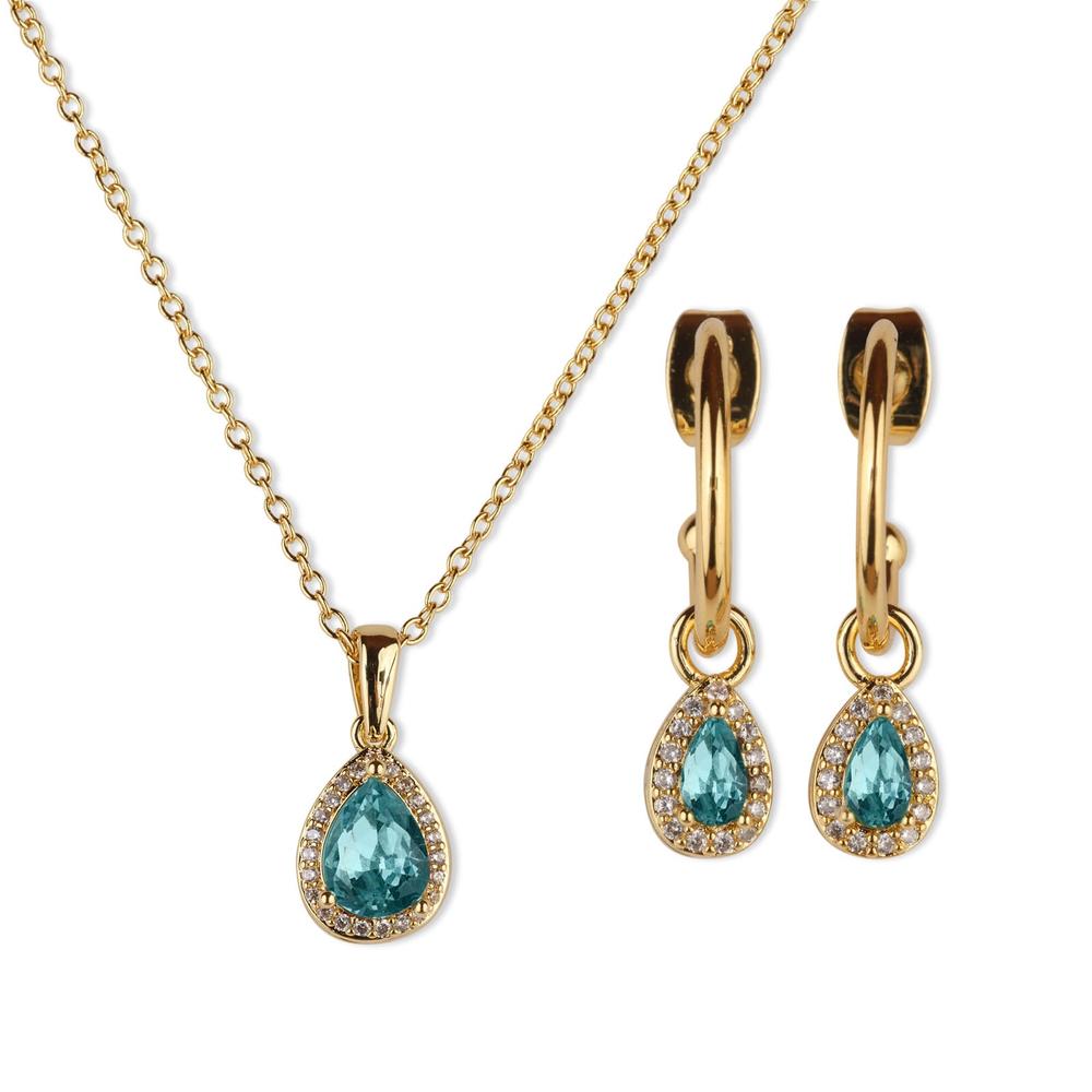 Set De Joyería Para Mujer Dory Luckyly  Collar Y Aretes Latón Con Baño De Oro 14k Con Zirconia Cúbica