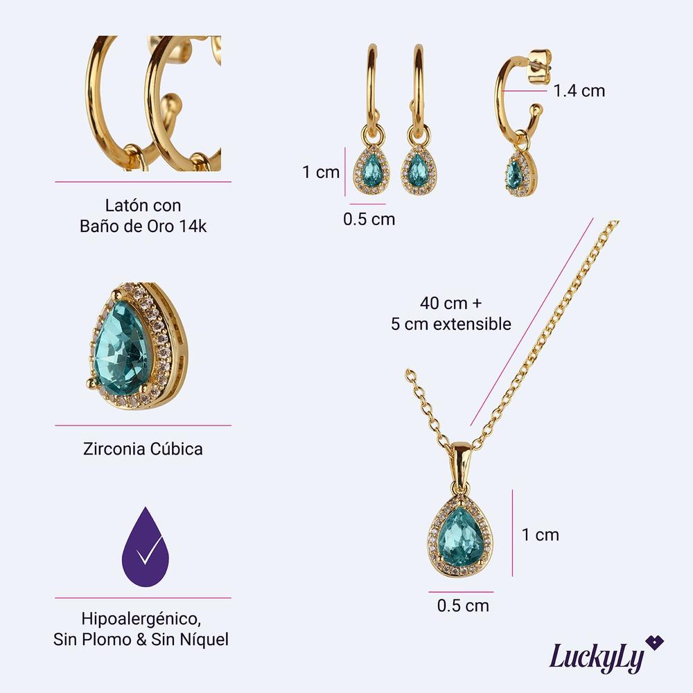 Foto 6 pulgar | Set De Joyería Para Mujer Dory Luckyly  Collar Y Aretes Latón Con Baño De Oro 14k Con Zirconia Cúbica