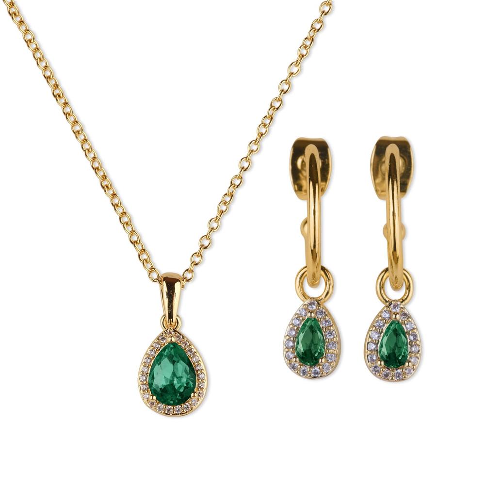 Set De Joyería Para Mujer Dory Luckyly  Collar Y Aretes Latón Con Baño De Oro 14k Con Zirconia Cúbica