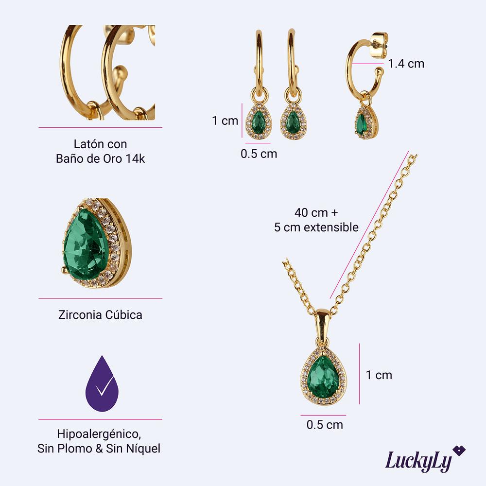 Foto 6 pulgar | Set De Joyería Para Mujer Dory Luckyly  Collar Y Aretes Latón Con Baño De Oro 14k Con Zirconia Cúbica