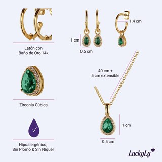 Foto 5 | Set De Joyería Para Mujer Dory Luckyly Collar Y Aretes Latón Con Baño De Oro 14k Con Zirconia Cúbica