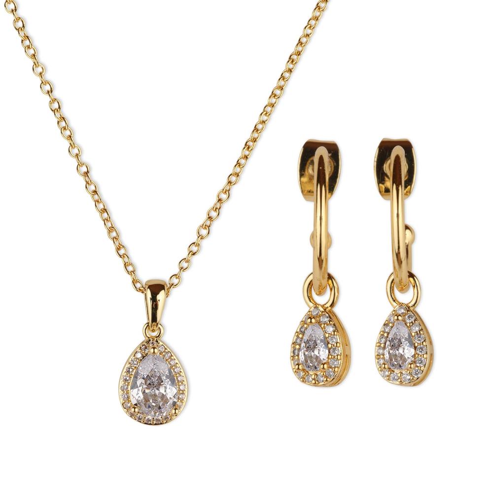 Set De Joyería Para Mujer Dory Luckyly  Collar Y Aretes Latón Con Baño De Oro 14k Con Zirconia Cúbica