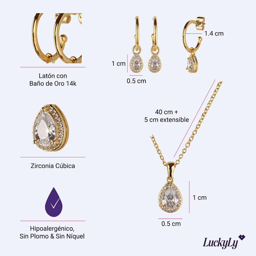 Foto 6 pulgar | Set De Joyería Para Mujer Dory Luckyly  Collar Y Aretes Latón Con Baño De Oro 14k Con Zirconia Cúbica